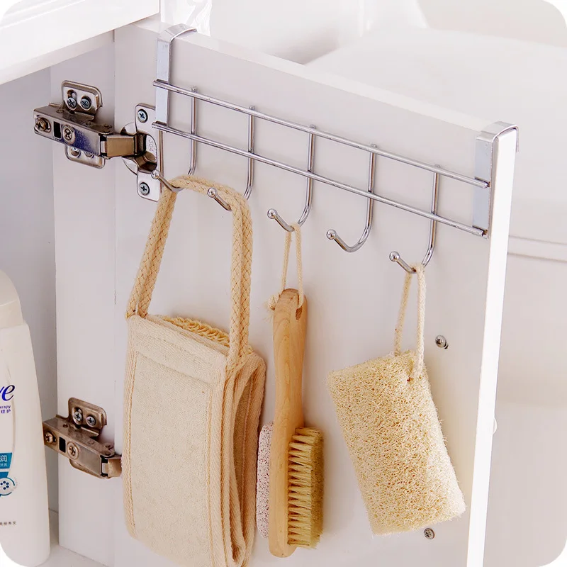 

Over The Door 5 Hooks Home Bathroom Organizer Rack Clothes Coat Hat Towel Hanger Kitchen Accessories Holder Hooks Metal Hook Up