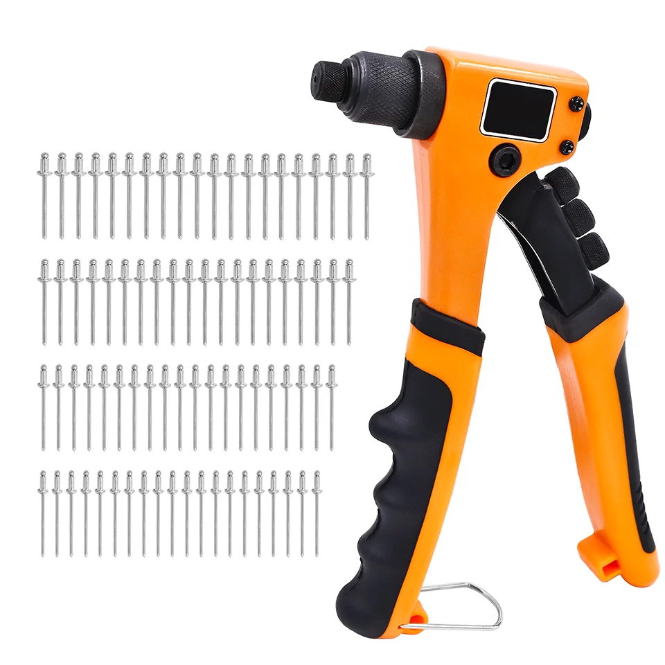 

GOXAWEE 8” Hand Riveter Guns 4 in 1 Pop Heavy Duty Manual Rivet Nut Gun Tools Set With 2.4mm 3.2mm 4.0mm 4.8mm Rivet Nails