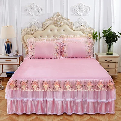 colour 1 Dreampatar, европейский стиль сплошного цвета принцесса, имитация шелка льда, удобная кровать, одно двойное нескользящее покрывало BY186A - Цвет: colour 1