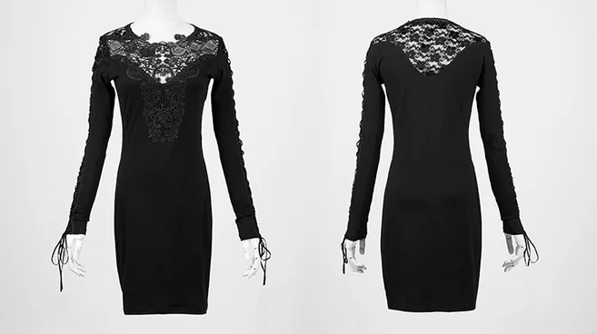 Панк Rave Для женщин Готический Floral Crocheted Тонкий Встроенная партия платье Q