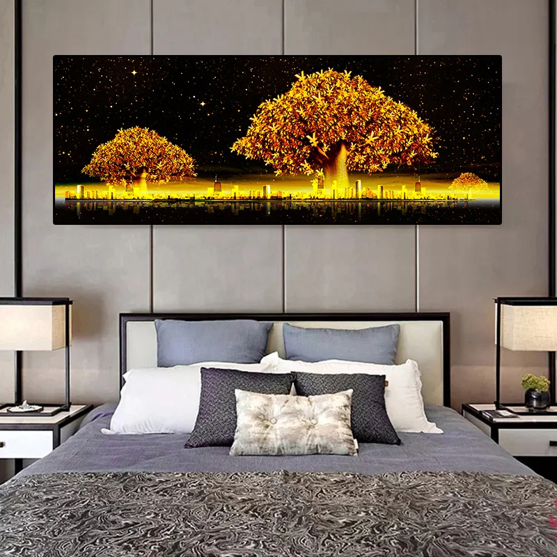 

Abstract Golden Leaves Money Tree Posters and Prints Star City Landscape Canvas Painting Wall Art Millionaire Picture Home Decor