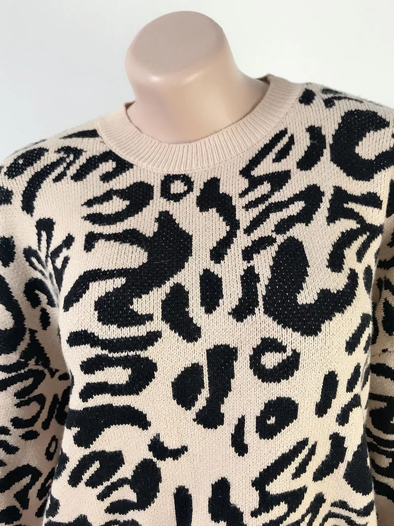 Свитер Леопардовый свободный Женский пуловер осень и зима теплый 2019 Новый Модный