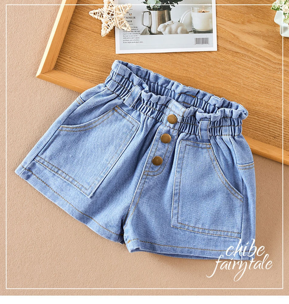 

Kids Baby Girls Shorts Jeans High Waist Eastic Band Solid Ripped Hip-huggers 6M-5T Denim Short for Children