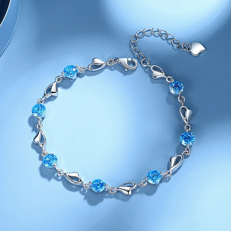

S925 Sterling Silver Austrian Crystal Love Bracelet Female Korean Version Light Luxury Full Diamond Heartd Bracelet Jewelry