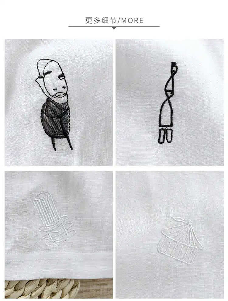 

Men's fashionable short sleeve t-shirt with Embroidery cartoon white summer casual t-shirts men linen cotton tees and tops male