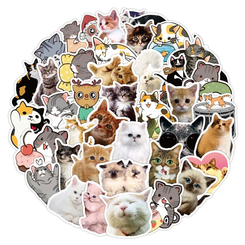 

50 шт./компл. милые водонепроницаемые наклейки с изображением мультяшных кошек украшение «сделай сам» для сноуборда Стайлинг ноутбука винил...