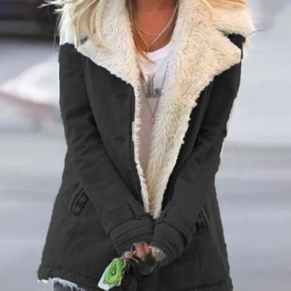 

Fashion Womens Long Coats Jacket Faux Fur Fleece Jacket Lapel Parka Ladies Winter Warm Windbreak Zipper Cotton Jackets 2021 New