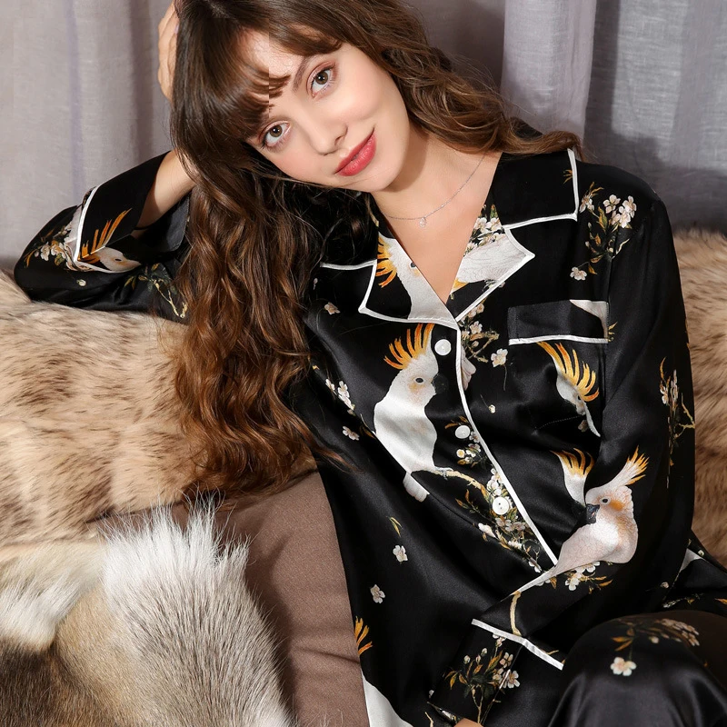 Maison Gabrielle 2021 New 100% Mulberry Silk Pajamas Set Classic Long-Sleeve 2-Piece Loungewear For Women 22 Momme Thick Silk