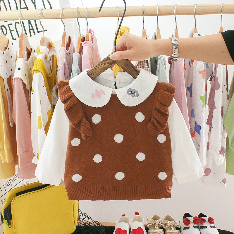 Girls Cotton Long-Sleeve Shirt Wool Vest Two-Piece Toddler Kids Baby Boy Sweater Knit Crochet Tops Clothes Outfits |