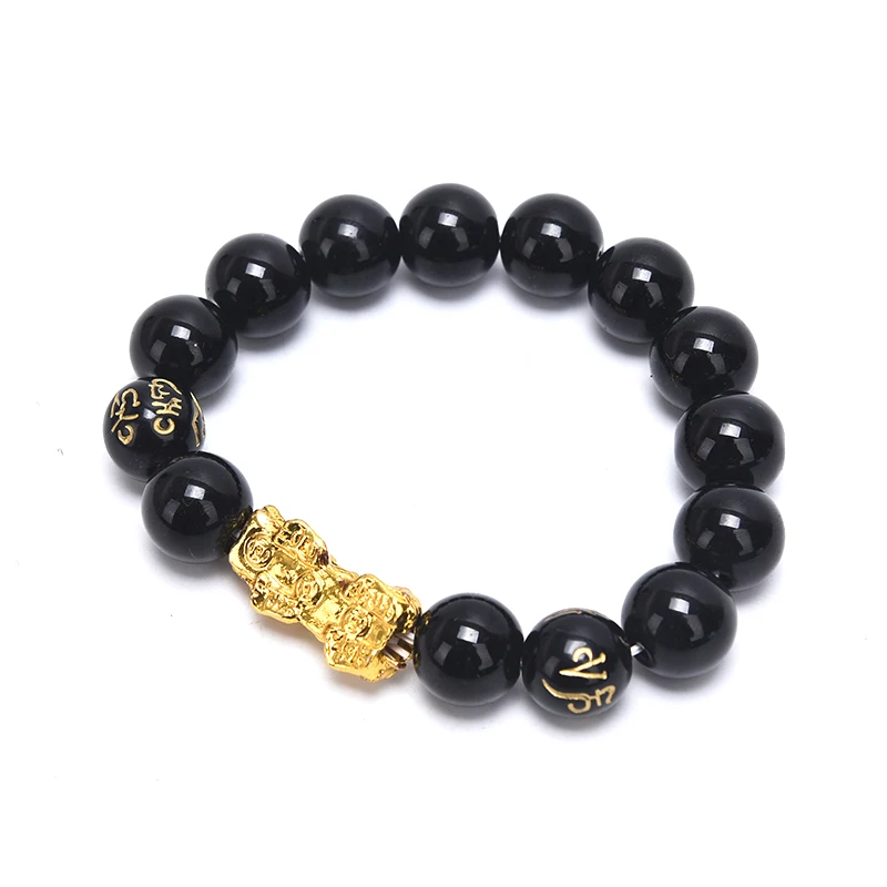Браслет унисекс из обсидиана с бусинами мужской и женский браслет черного золота