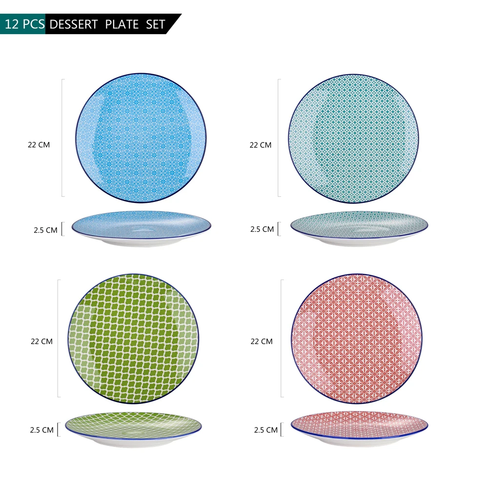 

Vancasso Macaron 4/8/12-Pieces 8.5" Porcelain 4 Designs Dessert Plate Set Hand Painted Salad/Fruit Plate Set(21.5*21.5*2.5cm)