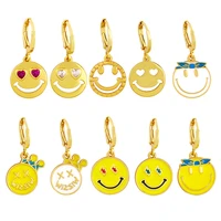 qmhje small hoop earrings for women enamel gold color smile lightning cubic zirconia yellow white crown face mood heart eye ear