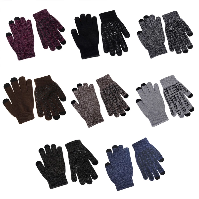 

Men Women Winter Knitted Touch Screen Texting Gloves Anti-Slip Silicone Palm Elastic Cuff Thermal Lining Warm Outdoor Driving