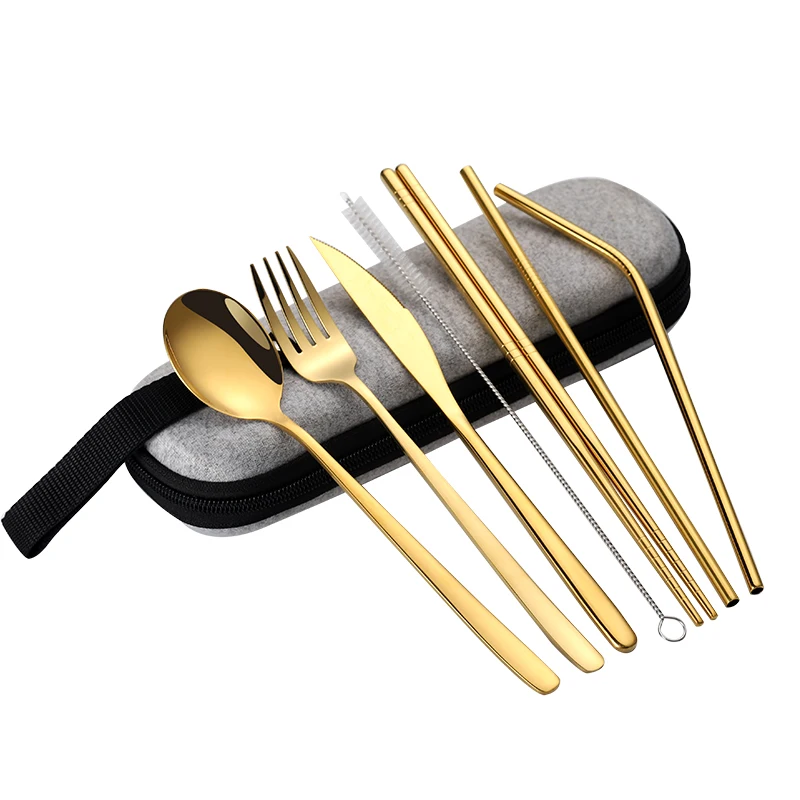 

Travel Portable Forks Spoons Cutlery Bag Tableware Portable Cutlery Set Knives Rainbow Dinnerware Box Travel Set