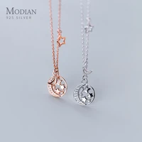 modian new sparkling cz lovely star moon round sterling silver 925 pendant necklace for women link chain original fine jewelry