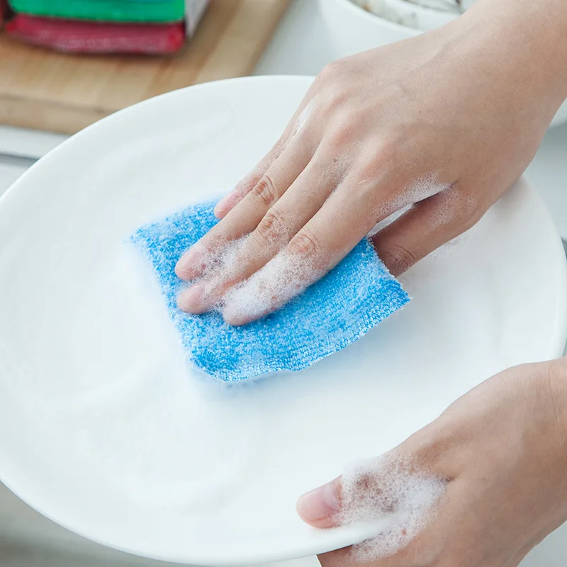 

4pcs Random Color Multifunction Kitchen Scouring Pad Cleaning Cloth Dishwashing Pan Cloth Washing Sponge Brush Cleaner Tool