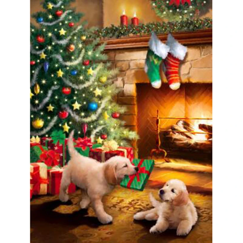 

5D DIY Diamond Painting Square/Round Diamond Animal Painting Christmas Puppy Scene Picture Cross Stitch Decoration Gift TX509
