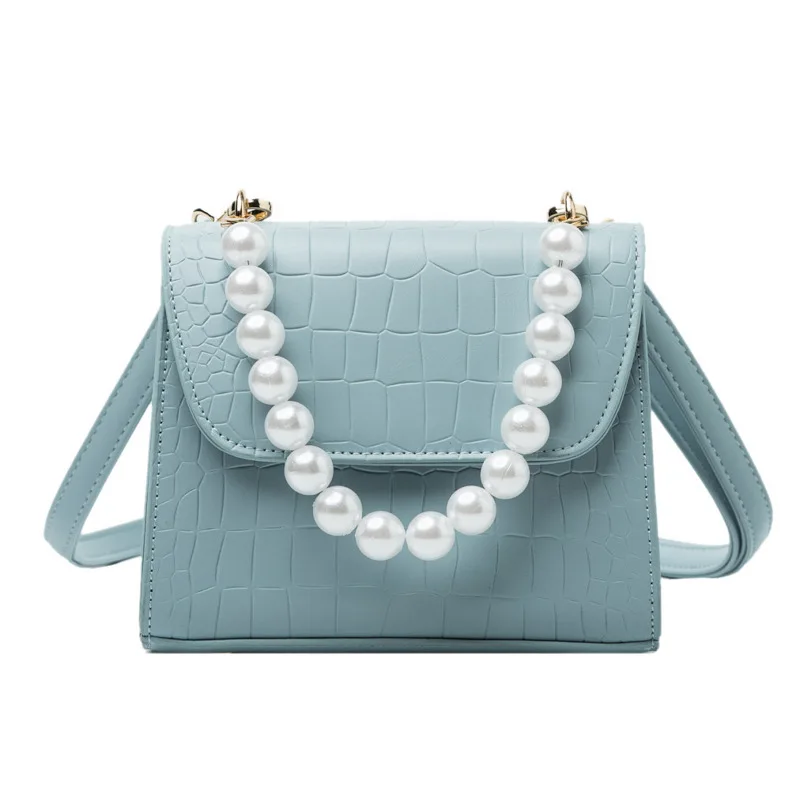 

2021 New Arrivals Women's Shoulder Bag For Female PU Leather Crocodile Pattern Beaded Handle Design High Quality Trend Women Bag