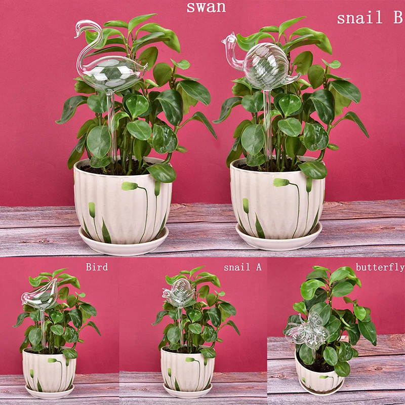 Protable Glass Plant Flowers Water Feeder Self Watering Bird Design Waterer 6 Types Decor Cans | Дом и сад