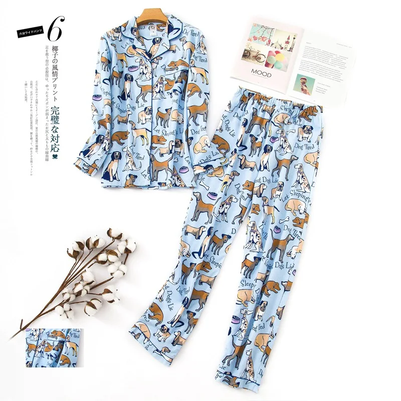 100% пижамы из хлопка ночная рубашка женское платье с длинным рукавом принтом