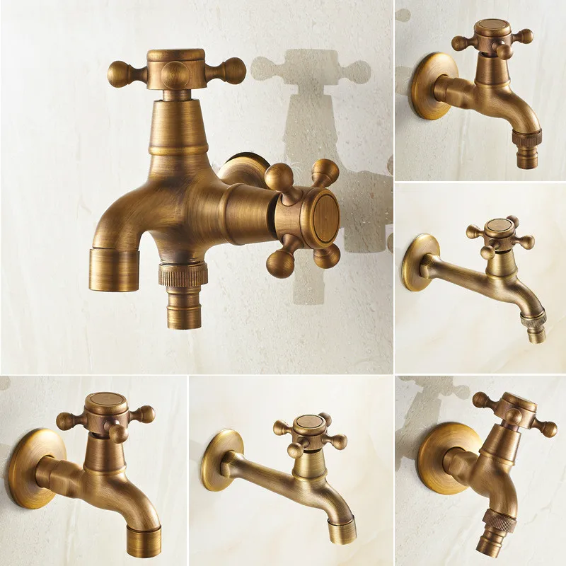 Vintage Dual Use Faucet Bathroom Wall Mounted Single Cold Water Faucet Washing Machine Sink Mop Pool Outdoor Garden Tap