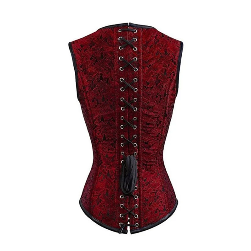 AIRGRACIAS Gothic Retro Corset Palace Black Lace-up Sleeveless 12 Steel Bone Double Buckle Chain Buckle Belly Small Waist Corset