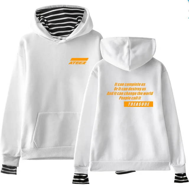 WHITE1 Новое поступление Kpop ATEEZ Толстовка с принтом из двух частей повседневные толстовки женские модные толстовки Wooyoung Mingi - Цвет: WHITE1