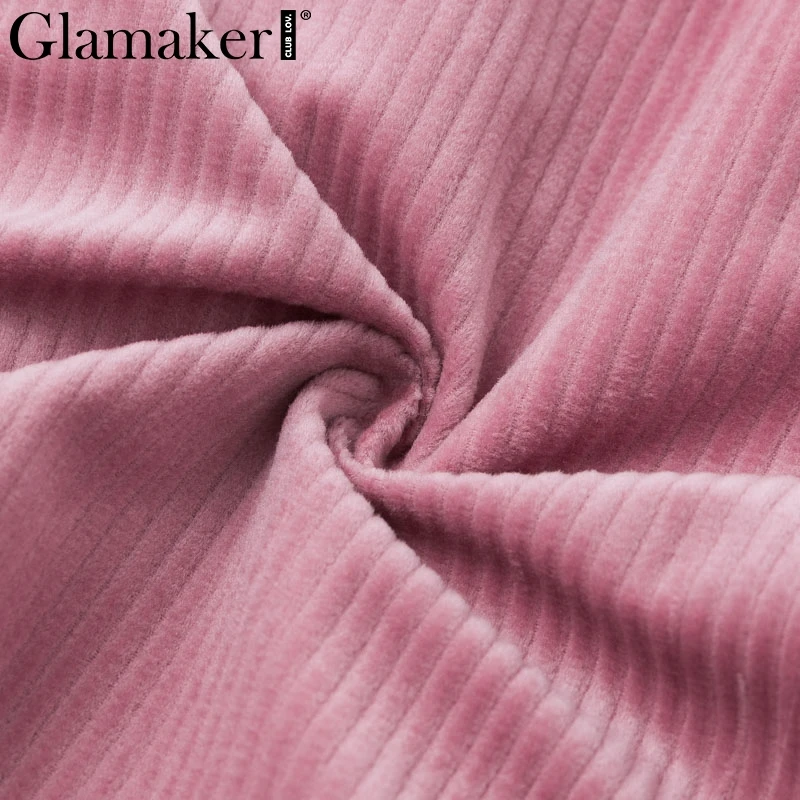 Glamaker Вельветовая розовая Осенняя короткая куртка пальто женская зимняя верхняя одежда с поясом Женская Клубная Базовая куртка модная уличная одежда пальто