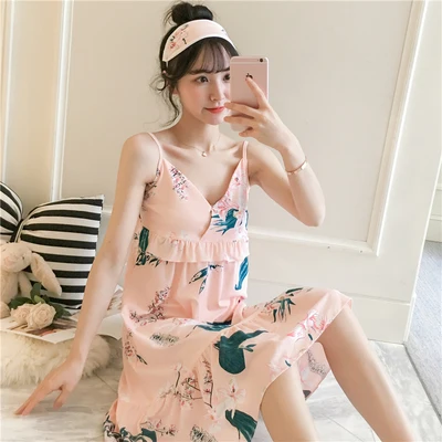 cotton Nightgown Летняя хлопковая ночная рубашка, Женская длинная сексуальная ночная рубашка с цветочным рисунком и v-образным вырезом, Повседневная Ночная рубашка XXL - Цвет: cotton Nightgown