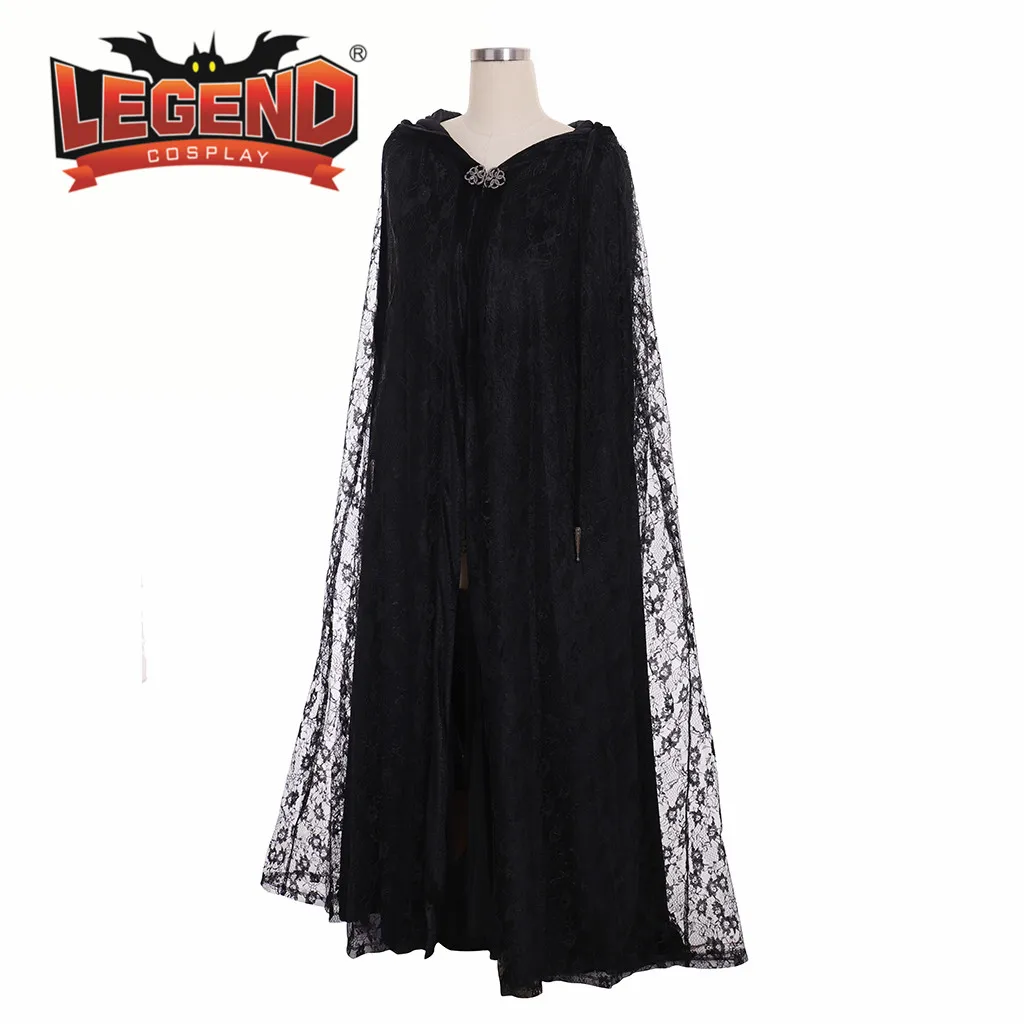 Женская Длинная накидка плащ с капюшоном женская ведьмы в стиле стимпанк черное