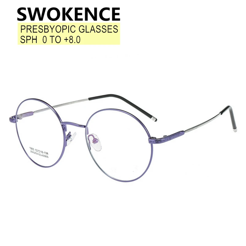 

Очки для чтения SWOKENCE SPH от 0 до + 8,0, заполненные по рецепту, для мужчин и женщин, сплав, круглая оправа, Пресбиопия, дальнозоркость, очки WPR33