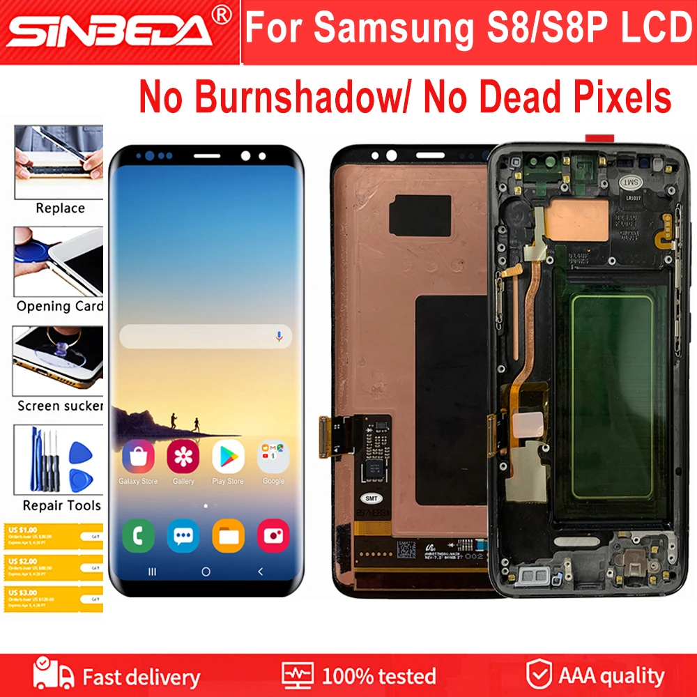 Original AAA Super AMOLED For SAMSUNG Galaxy S8 G950 LCD Display With Touch Screen Digitizer For SAMSUNG Galaxy S8 Plus G955