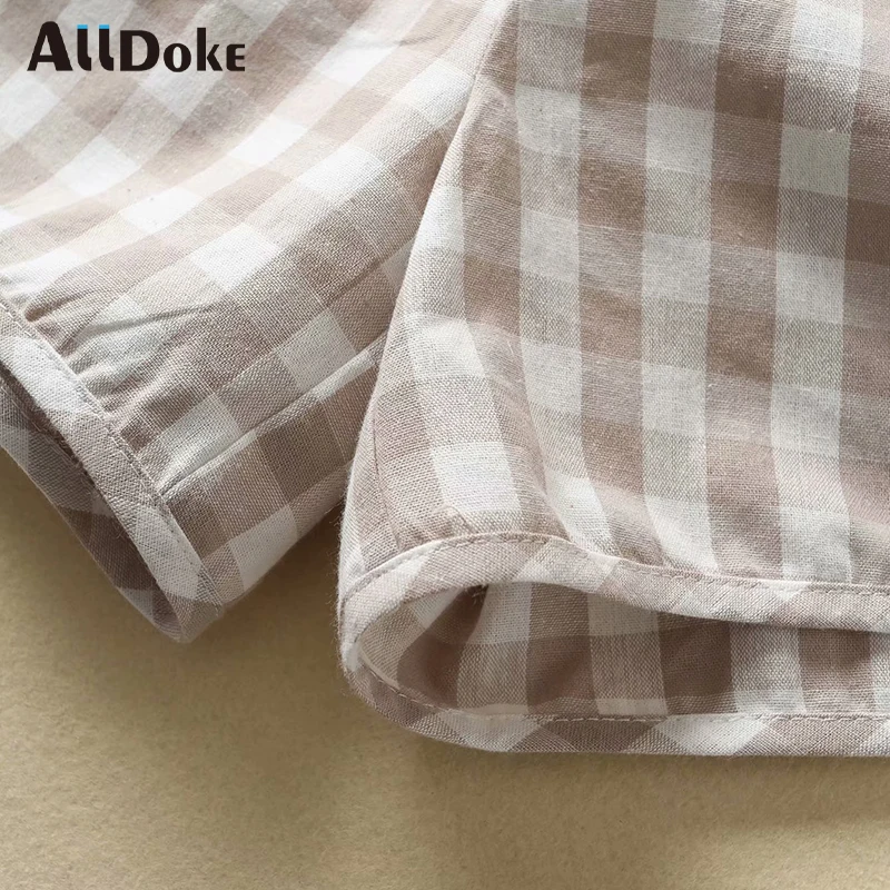 

ALLDOKE vintage plaid casual two piece set women turn down collar coats high waist shorts ladies two piece set top and pants