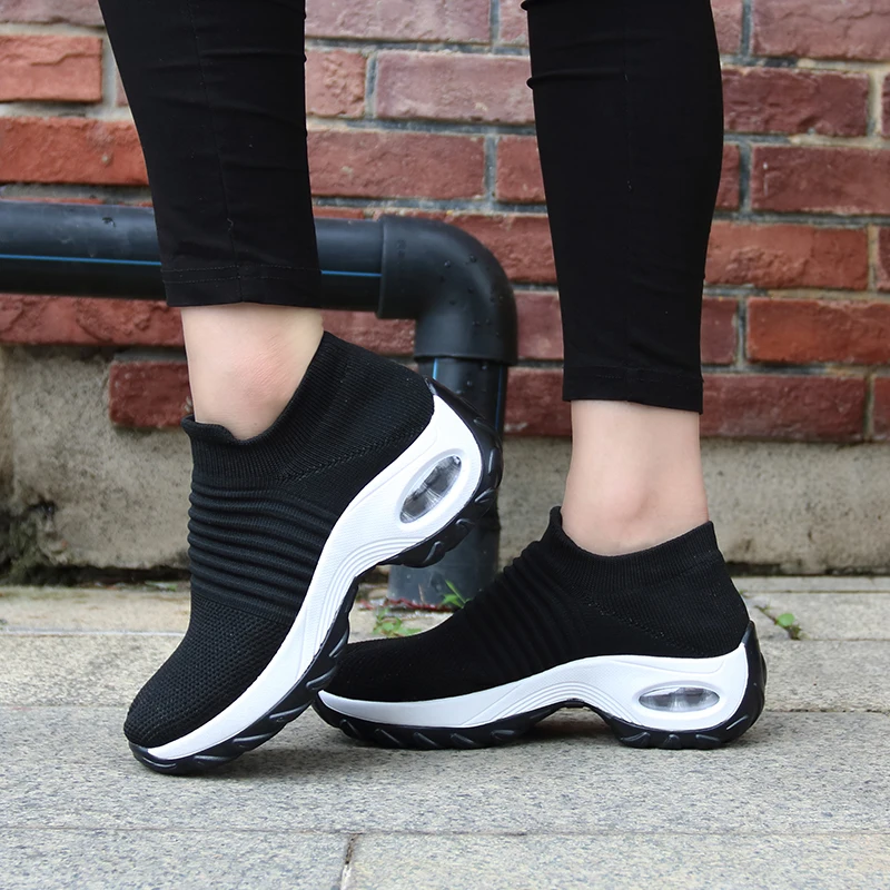 

Large Size Summer Sneakers Sock Woman Sport Shoes Women Running Shoes Woman Platform Sports Shoes Black Knit Basket Femmes A-497