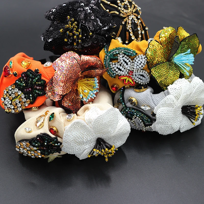 

New bohemian fashion temperament wide-brimmed fabric color rhinestone headband ladies catwalk street hair accessories 782