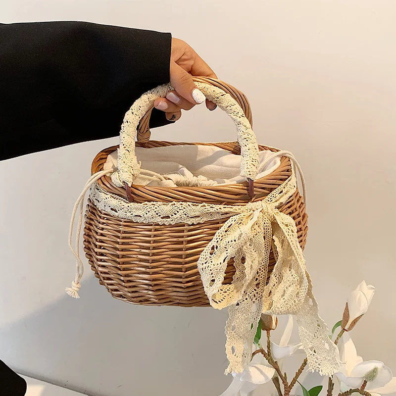 

Woven Tote Bag Basket Bag 2021 Summer New High-quality Straw Women's Designer Handbag Beach Travel Bag Portable Small Bucket Bag