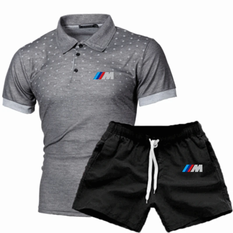 

New 2021 for Casual High Quality Men's Polo T-shirt Short-sleeved Shorts Suit Cotton Leisure T-shirt 2 Piece Tracksuit