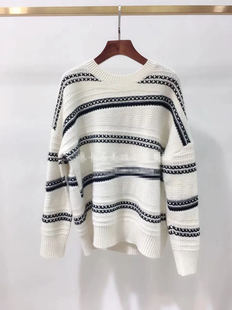 

Women Oversize Patchwork O-neck cashmere Sweater Women 2019 Autumn Winter Long Sleeve Knitted Sweaters Pullover Female Tops