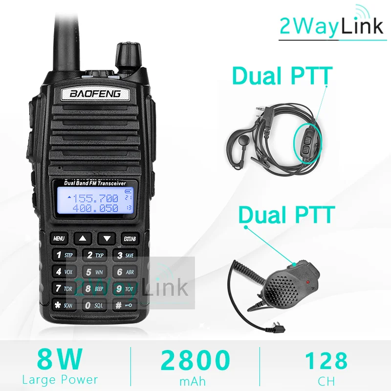 Add 2PTT-HD Mic BaoFeng UV-82 рация 8 Вт U/V Baofeng UV 82 гарнитура рация 10 км Baofeng 8 Вт Радио uv 9r ham радио 10 км - Цвет: Add 2PTT-HD Mic