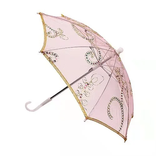 

Dance Performance Props Semi-automatic Baby Umbrella Pure Color Long-handled Children Umbrella 8-bones Creative Lace Umbrella