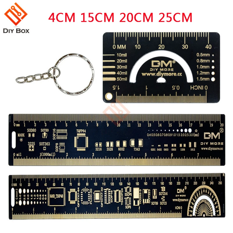 4 см PCB линейка, измерительный инструмент Многофункциональный резистор микросхема конденсатора IC SMD посылка блоки для электронных инженеров с цепочкой для ключей