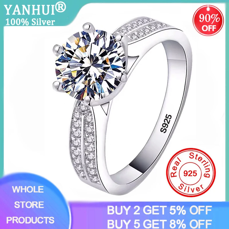 YANHUI с сертификатом 2ct натуральная 925 пробы серебряные кольца для женщин кольцо