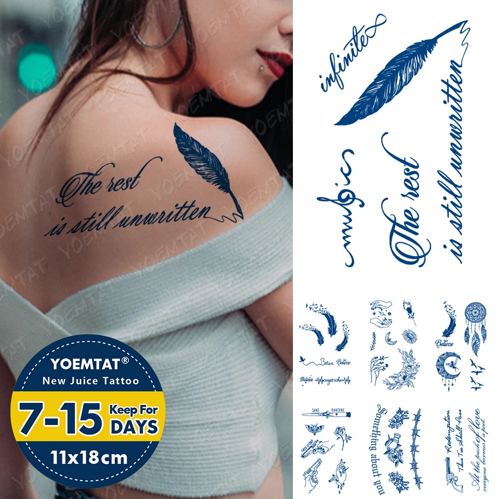 

Juice Ink Tattoos Body Art Lasting Waterproof Temporary Tattoo Sticker Mini Moon Tatoo Arm Fake Text Word Arrow Tatto Women Men
