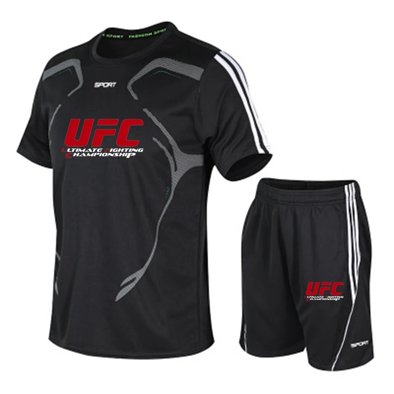 

2021 New Casual Men's Sets Summer Tracksuit Men Print Short Sleeve T-Shirt 2 Piece+Shorts Quick Drying Short Set MMA BJJ Boxing