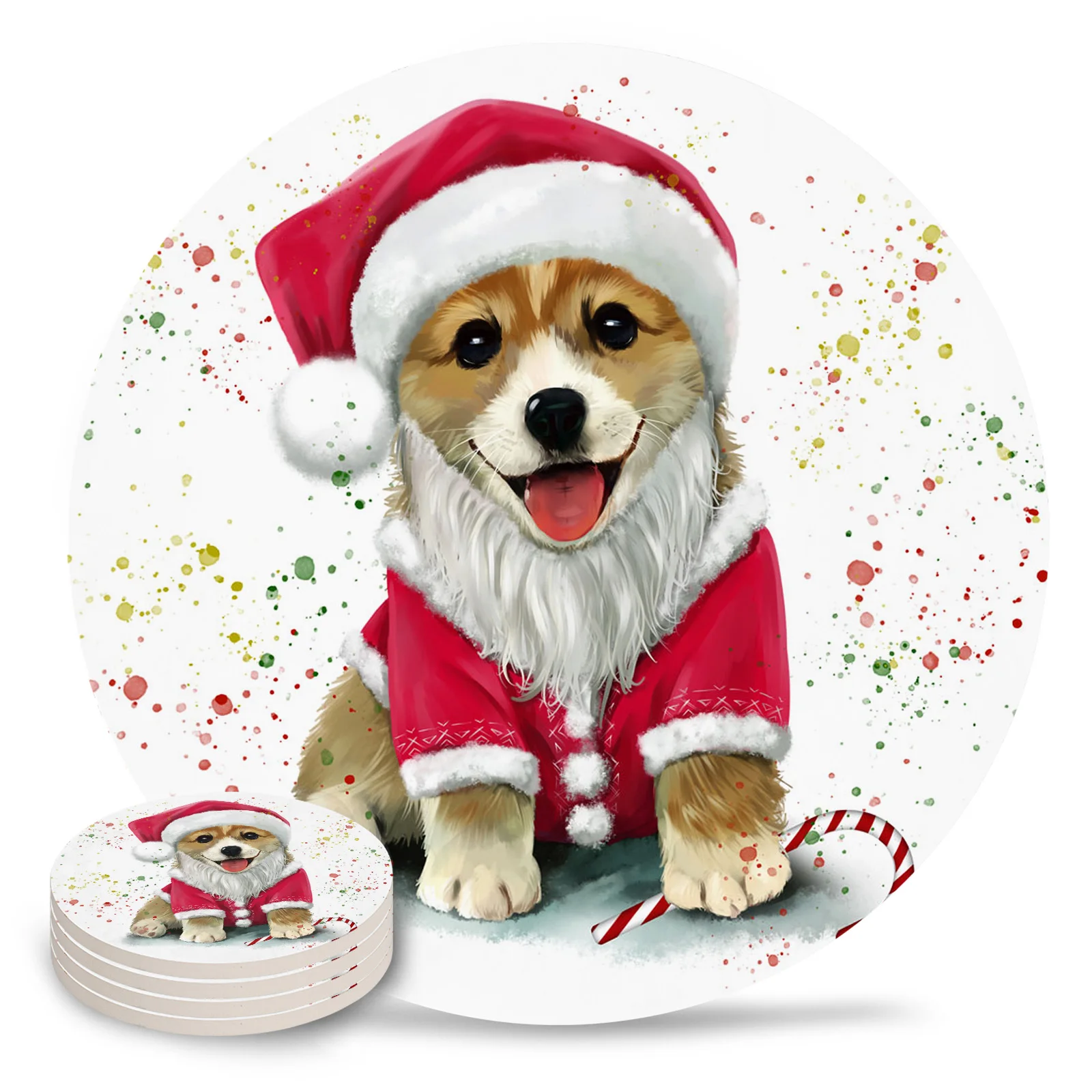 

Рождественская шапочка корги, керамические подставки, водонепроницаемый коврик для чайной чашки, Рождественский Декор для дома, подставки ...