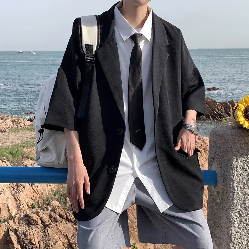 2021 Summer Autumn New Fashion Japanese Style Men's Comfortable Casual Blazers Long Single Breasted Half Sleeve | Мужская одежда