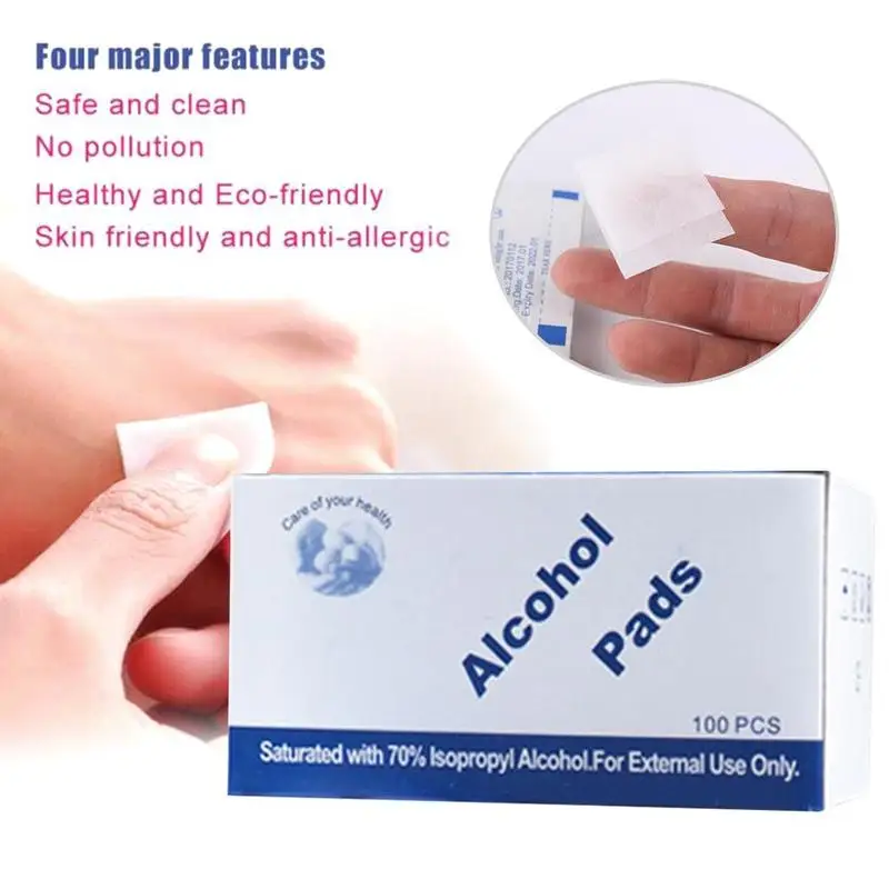 100pcs/bag Disposable Alcohol Prep Swap Pad Wet Wipe for Antiseptic Skin Cleaning Care Jewelry Mobile Phone Clean