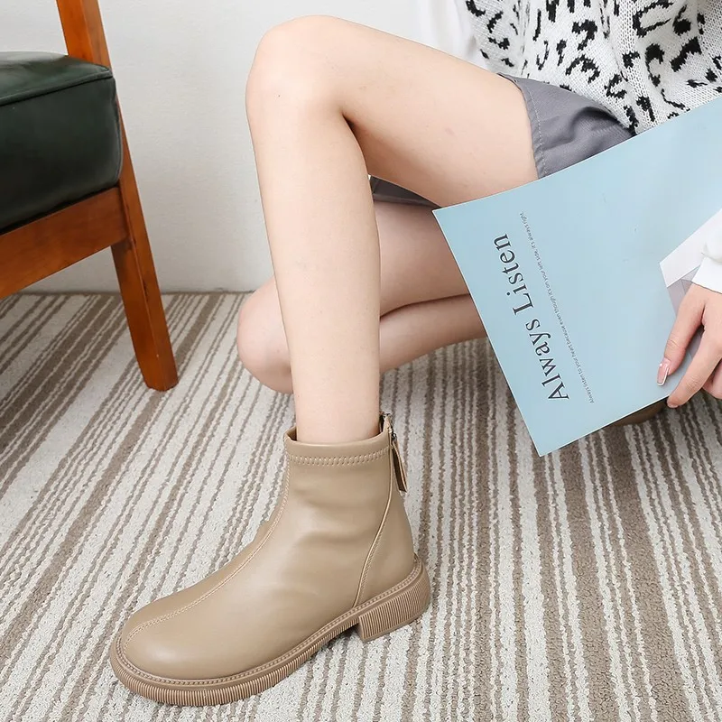 Женские ботинки из ПУ кожи с круглым носком на молнии | Обувь