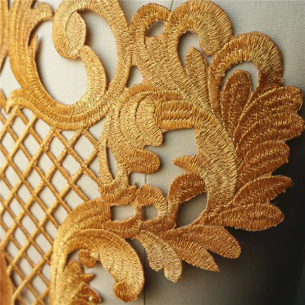 Золотая ткань барокко аппликация вышивка благородная воротник пришивка нашивка