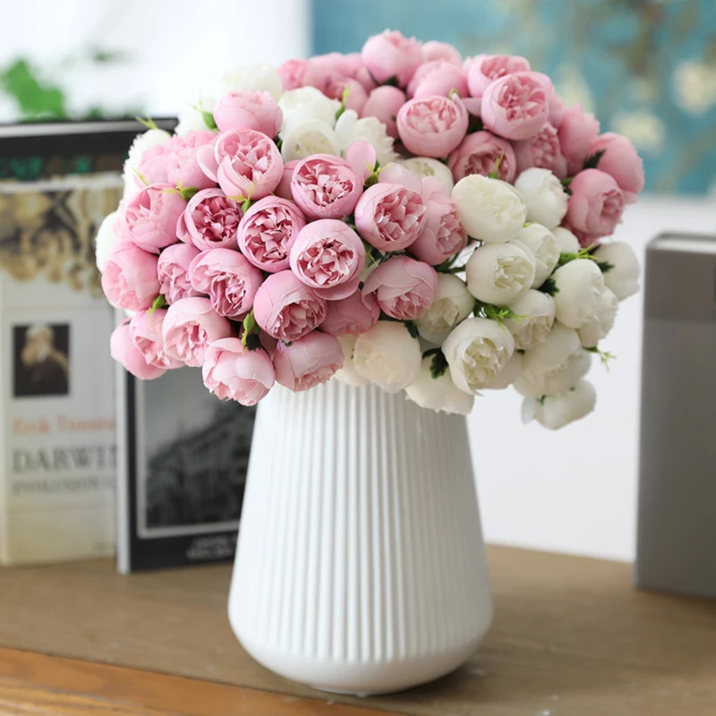 

27 Heads Tea Rose Artificial Silk Flower Bouquet Birthday Party Decorations Adult Wedding Engagement Anniversary